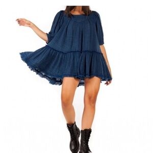 Free People Indigo Blue Mystery Land Boho Dress Small